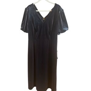 Draper James Black Velvet Woman's Size 16 Holiday Party Dress Puffed Sleeve
